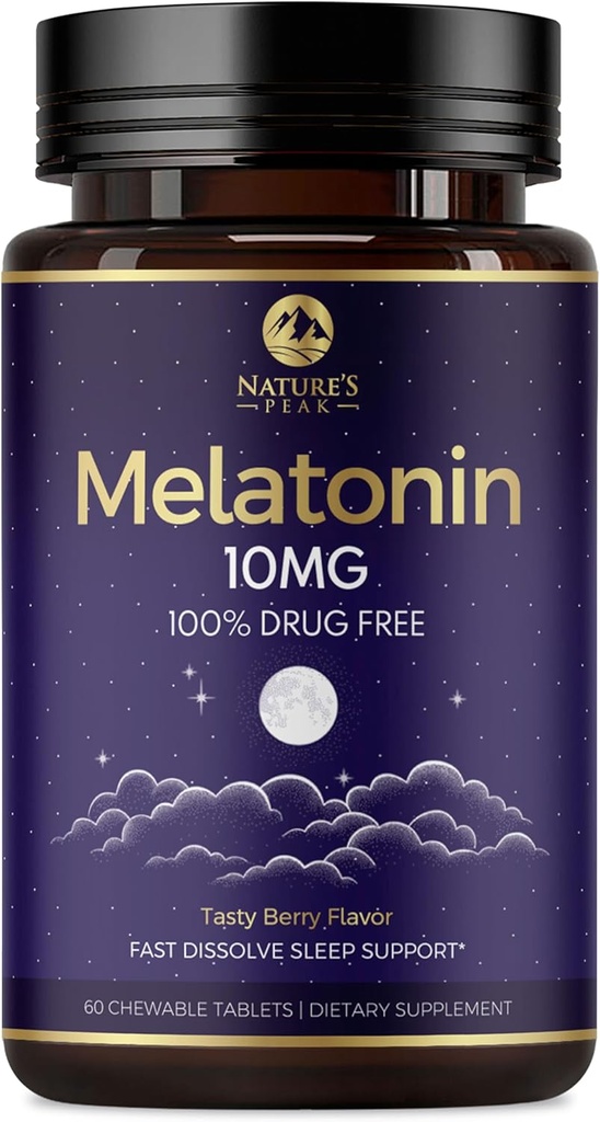 Melatonin 10mg Fast Dissolve Supplements, Sleep Support Supplement for Adults - Extra Strength 10 mg Melatonin Tablet for Restful Sleep Support, Strawberry Flavor, Sugar-Free Non-GMO - 60 Day Supply