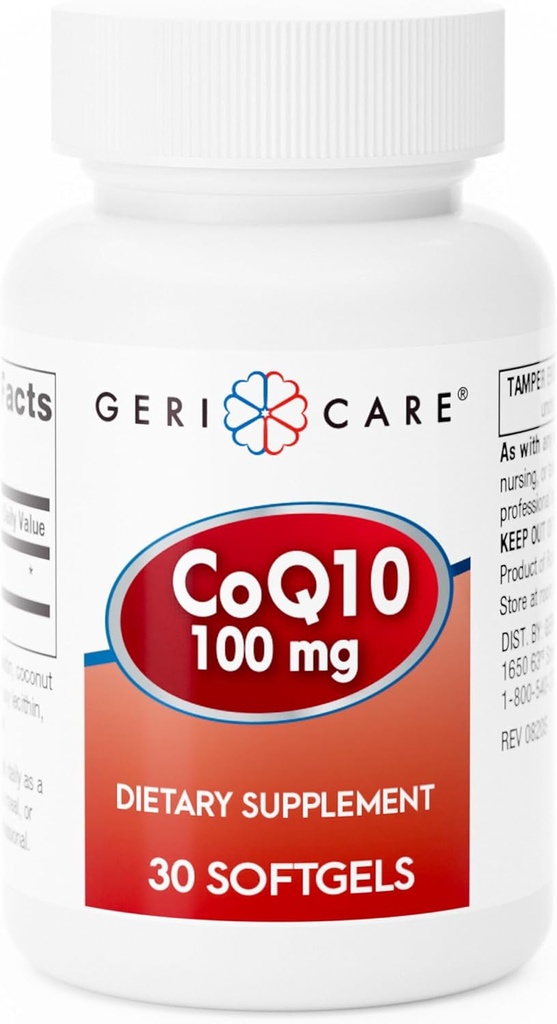 GeriCare CoQ10 100mg Softgels - supplément haute absorption Co Q 10 - Coenzyme facile à avaler Q10 pour les hommes, les femmes et les personnes âgées - 1 mois d'approvisionnement, 30 comtes - voyage amical