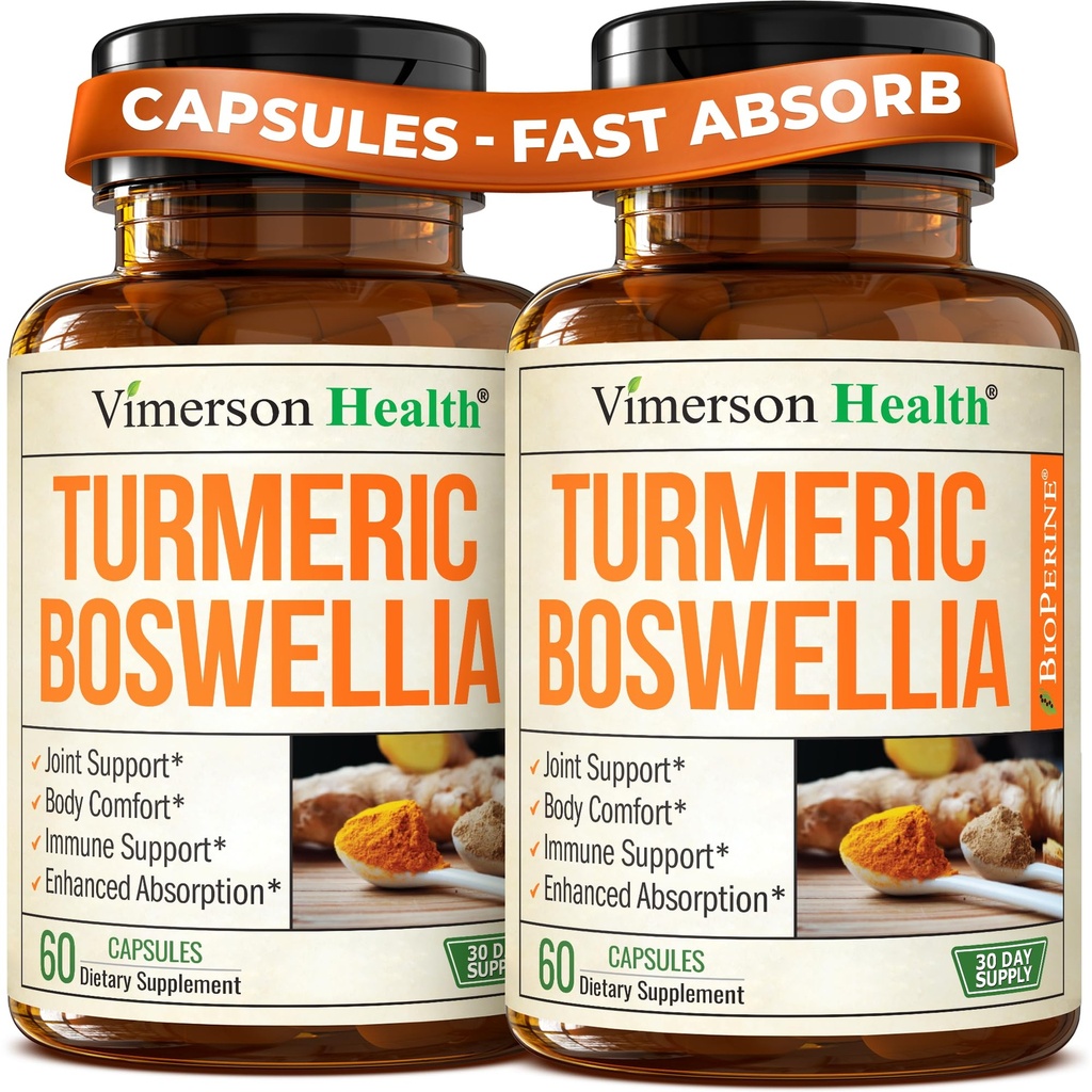 Boswellia Serrata Supplément curcuma pour le soutien conjoint et équilibre d'inflammation – Supplément boswellia curcuma avec gingembre et extrait de poivre noir pour absorption améliorée – non-OGM - 2pack
