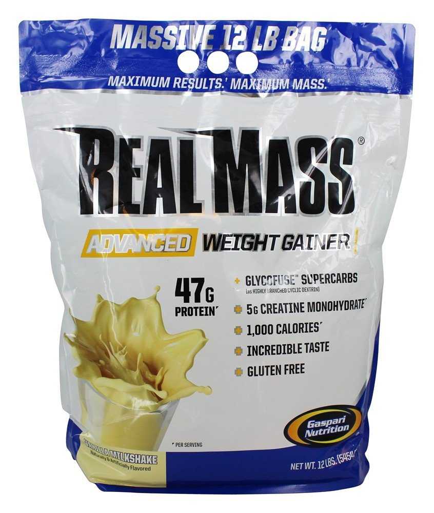 Gaspari Nutrition Masse réelle : gain de poids avancé, mélange de protéines et de glucides complexes, 50g de protéines, 16g d'AAE, sans gluten, 12 lbs (Vanilla Milkshake)