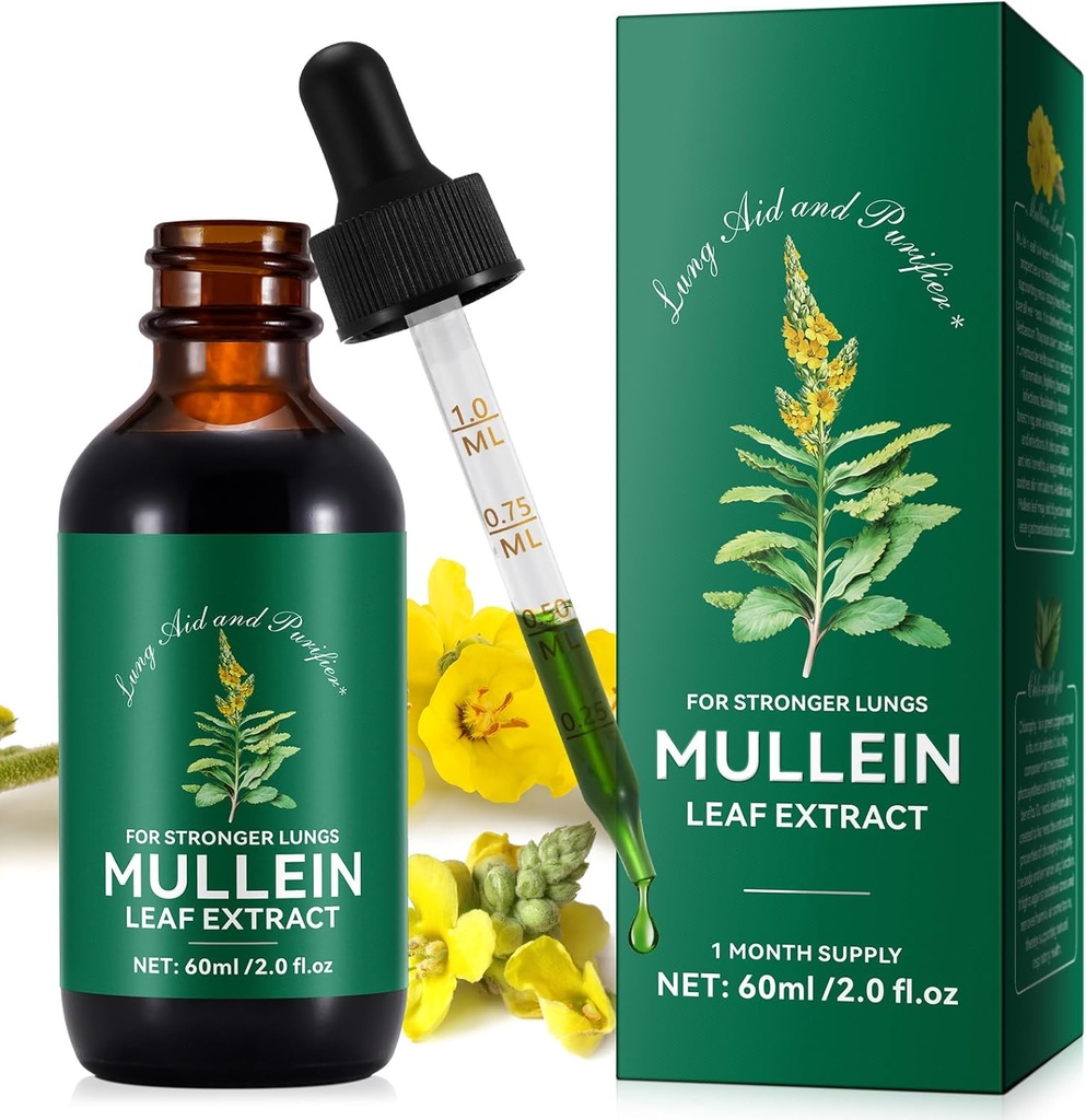 Extrait de feuille de Mullein, gouttes de Mullein pour les poumons, nettoyant naturel, supplément d'extrait liquide de feuille de Mullein, mode de vie sain végétarien,2 FL OZ