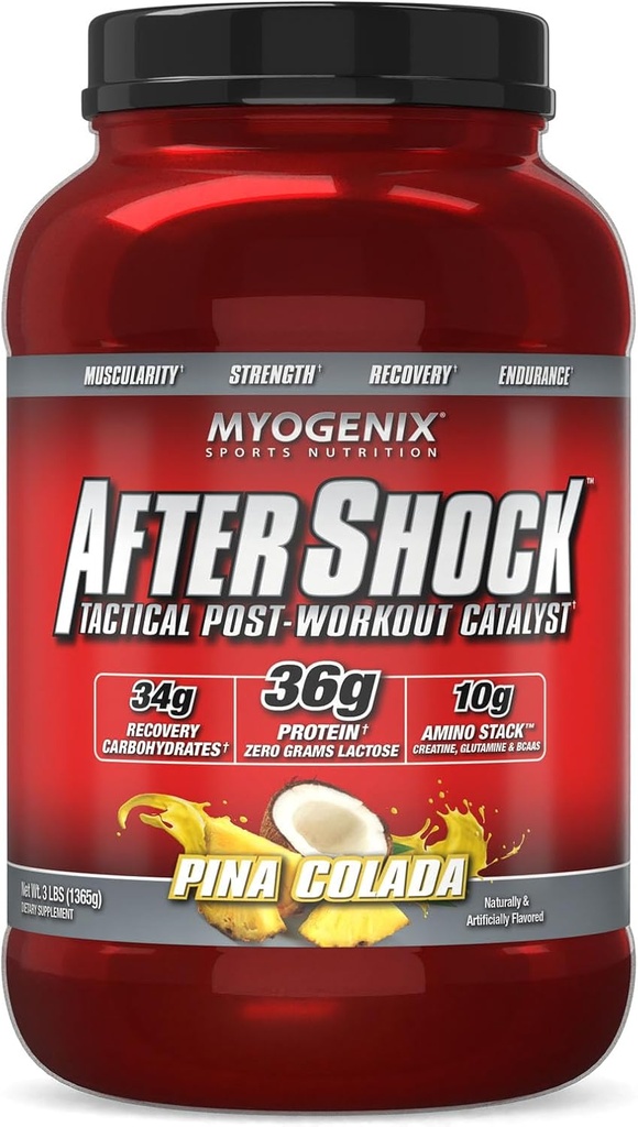 Myogenix Aftershock Post Workout — Muscle Growth Whey Protein Powder — Speeds Up Muscle Growth and Recovery — Supports Joint Health and Replenishes Glycogen — Pina Colada, 3 lbs