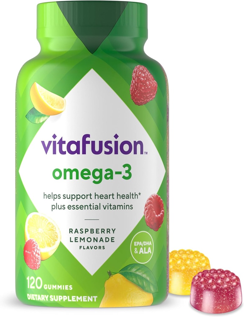 Vitafusion Omega-3 Vitamines gommy, Lémonade de Berry, Vitamines de santé cardiaque(1) Avec Omega 3 EPA/DHA et Vitamines A, C, D et E, Amérique