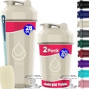 2 Bouteilles de Shaker PACK, 28 oz & 20 oz avec des fouets de fil puissant pour les mélanges protéiniques