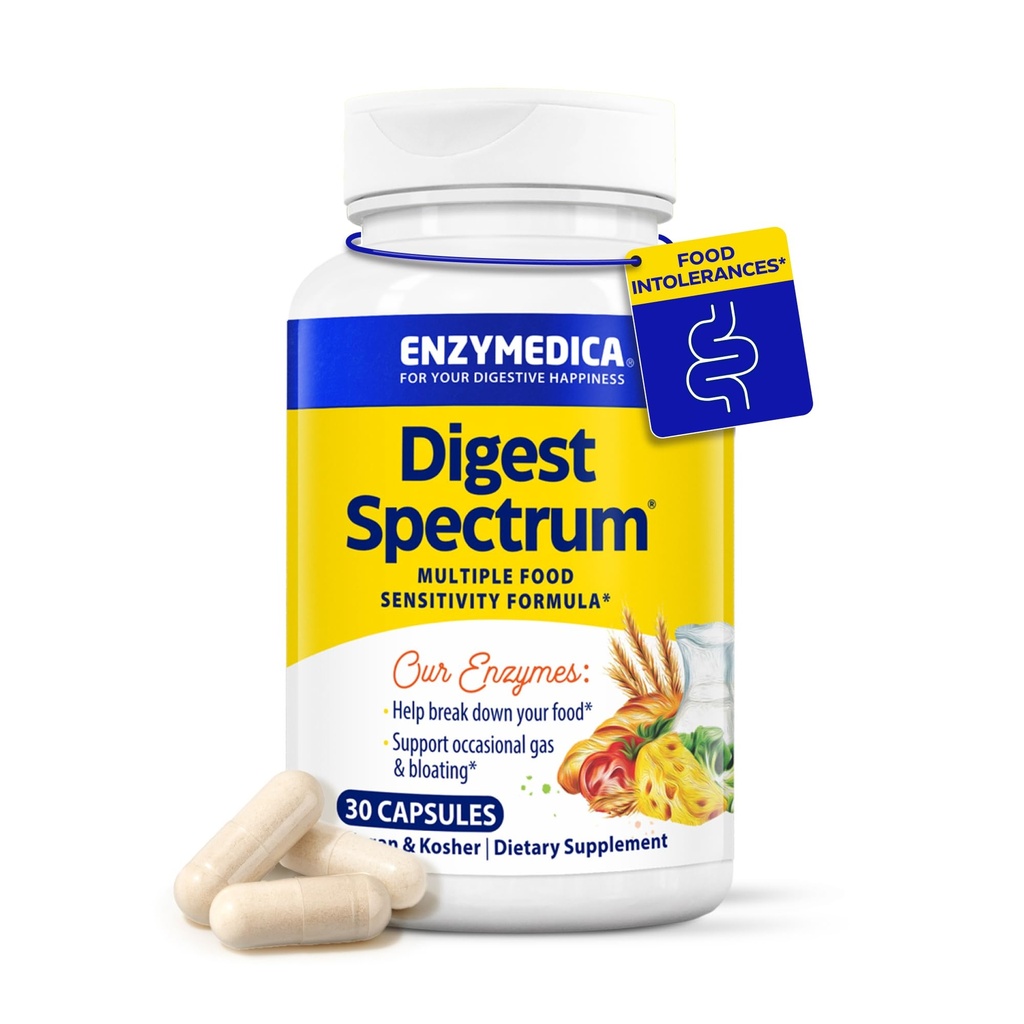 Enzymedica Digest Spectrum, enzymes digestives avancées pour les femmes et les hommes, soutient la digestion et les intolérances alimentaires multiples, formule à action rapide pour le gaz et le dégel, 30 capsules