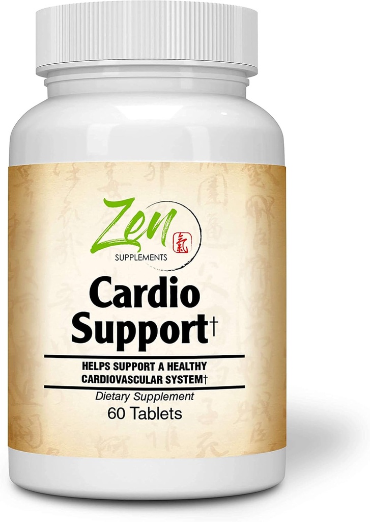 Suppléments Zen - Cardio Support Plus Antioxydants, L-Carnitine, L-Taurine, avec Coenzyme Q10, Hawthorn, Horsechestnut, Cayenne, Graines de raisin et vitamine E, favorise un coeur en santé 60-Tabs