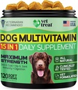 Multivitamine de chien à croquer avec de la glucosamine et de l'huile de saumon – Fabriqué aux États-Unis – Supplément pour chiots et aînés – 120 Chews – Soutien de bien-être quotidien pour les articulations, système immunitaire, peau et manteau, coeur et digestion