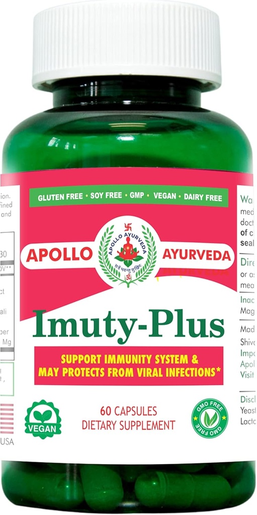 Imuty Plus Soutien Système immunitaire Complément alimentaire à base de plantes Équivalent 5000 mg Giroy Ashwagandha Mulethi Ayurvedic Vegan 60 Capsule
