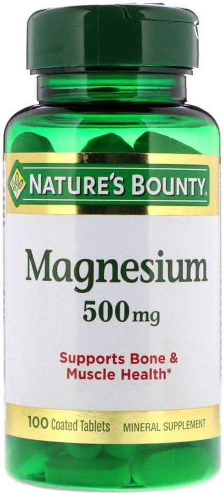 Nature's Bounty Magnésium, 500 mg comprimés enrobés, supplément minéral, soutient la santé osseuse et musculaire, sans gluten, végétarien, 100 comte (paquet de 3)