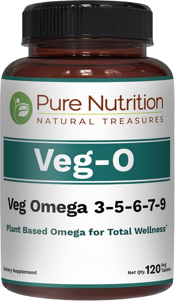 Pure nutrition Oméga végétalien 3-5-6-7-9.000 120 Softgels , 600mg par portion de 2 Softgels , Supplément multi-oméga pour la santé globale , sans OGM , sans gluten