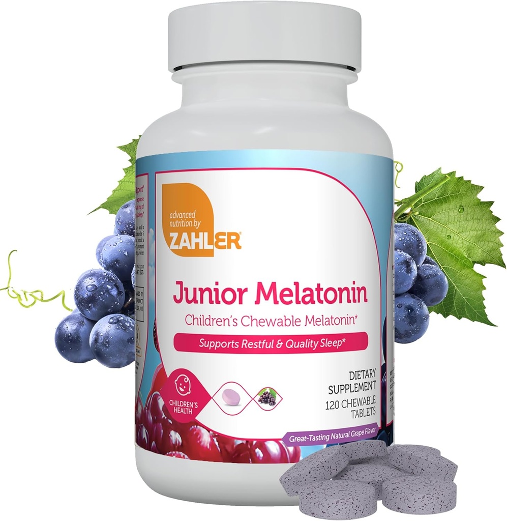 Zahler 1MG Mélatonine pour enfants - Soutien au sommeil et repos de qualité pour les enfants de 4 ans et plus Délicieux arômes naturels de raisin - Non OGM Kosher Mélatonine 1 MG (120)