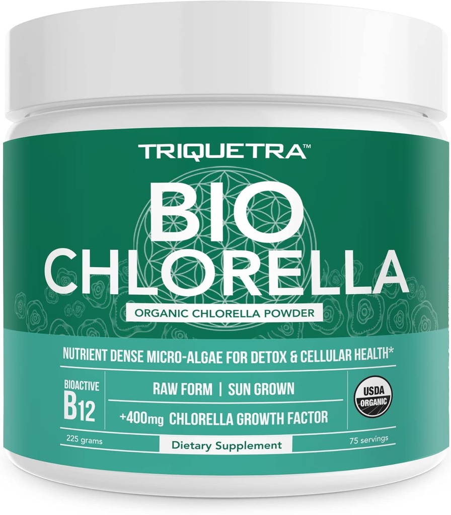Poudre de Chlorella biologique – Raw & Sun-Grown – Algae Vert Nutrient-Dense avec CGF (facteur de croissance de Chlorella), soutient le bien-être et la vitalité globales – Vegan-Amis – 75 portions (225g)