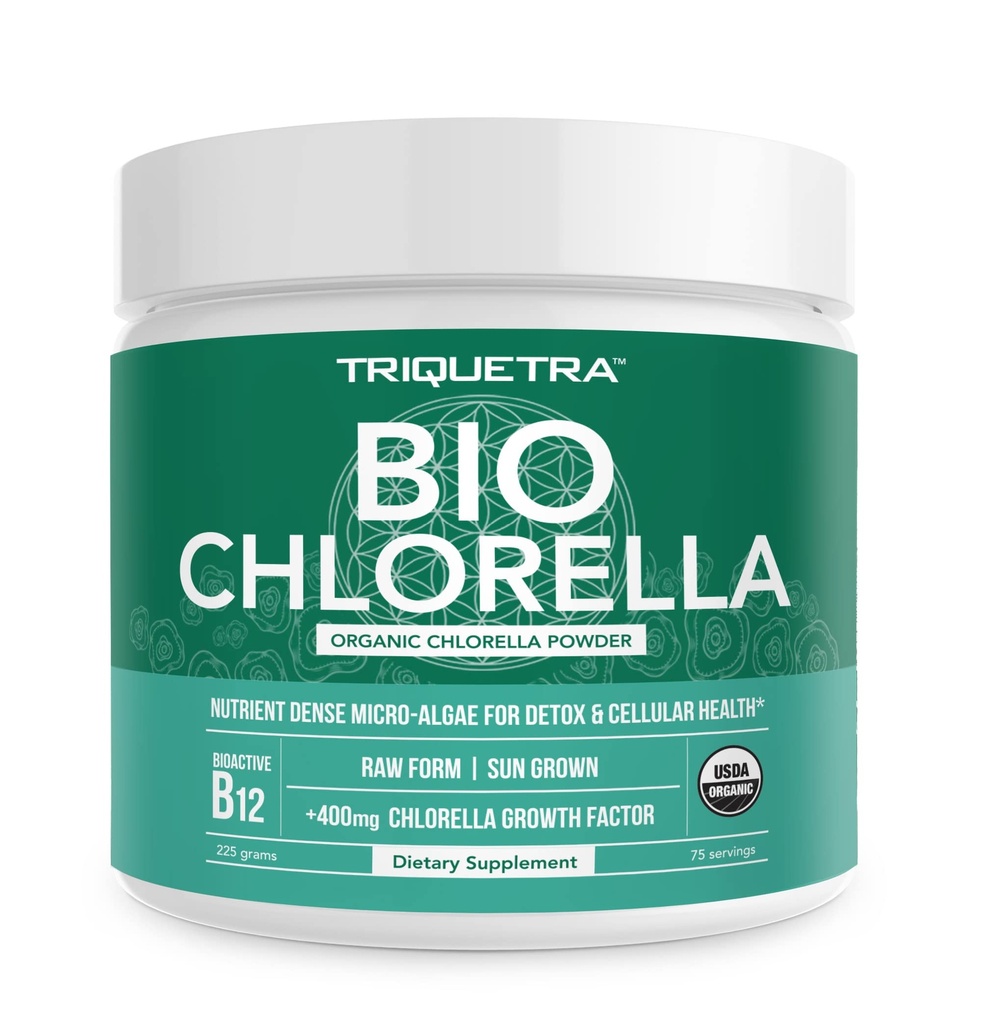 Poudre de Chlorella biologique – Raw & Sun-Grown – Algae Vert Nutrient-Dense avec CGF (facteur de croissance de Chlorella), soutient le bien-être et la vitalité globales – Vegan-Amis – 75 portions (225g)