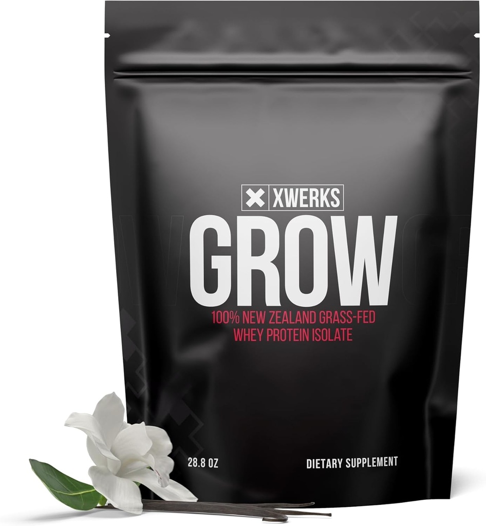 Xwerks Grow 100% New Zealand Grass Fed Whey Protein, 25g Pure Isolate Protein Powder Per Serving, All Natural Paleo and Keto Friendly, Soy Free Gluten Free Easy to Digest, Vanilla, 30 Servings