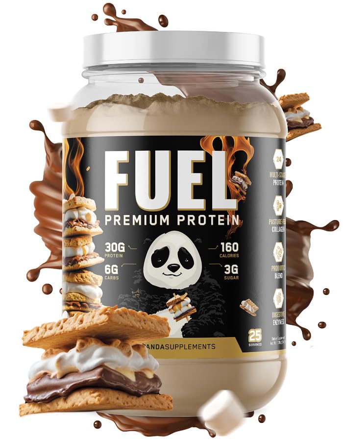 Underground Bio Labs Panda Carburant Premium Protein Whey,Hydrolyzed Collagen,Casein,Probiotiques, Enzymes, Keto Friendly,Time Release, 25 portions (2,5 livres, Campfire S'Mores)