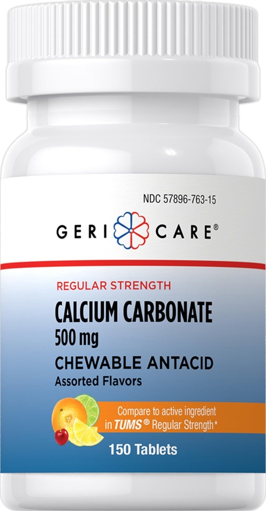Gericare Carbonate de calcium 500mg Antiacides à croquer,150 Nombre (paquet de 1)