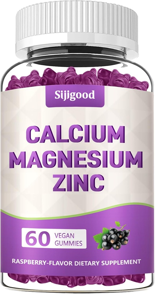 Gommies de zinc de magnésium de calcium avec vitamine C D3 K2, Gommies de calcium pour os, muscles, calme et soutien de Zzz, formule d'absorption élevée avec du potassium folate de zinc de magnésium, aromatisés 60 comtes