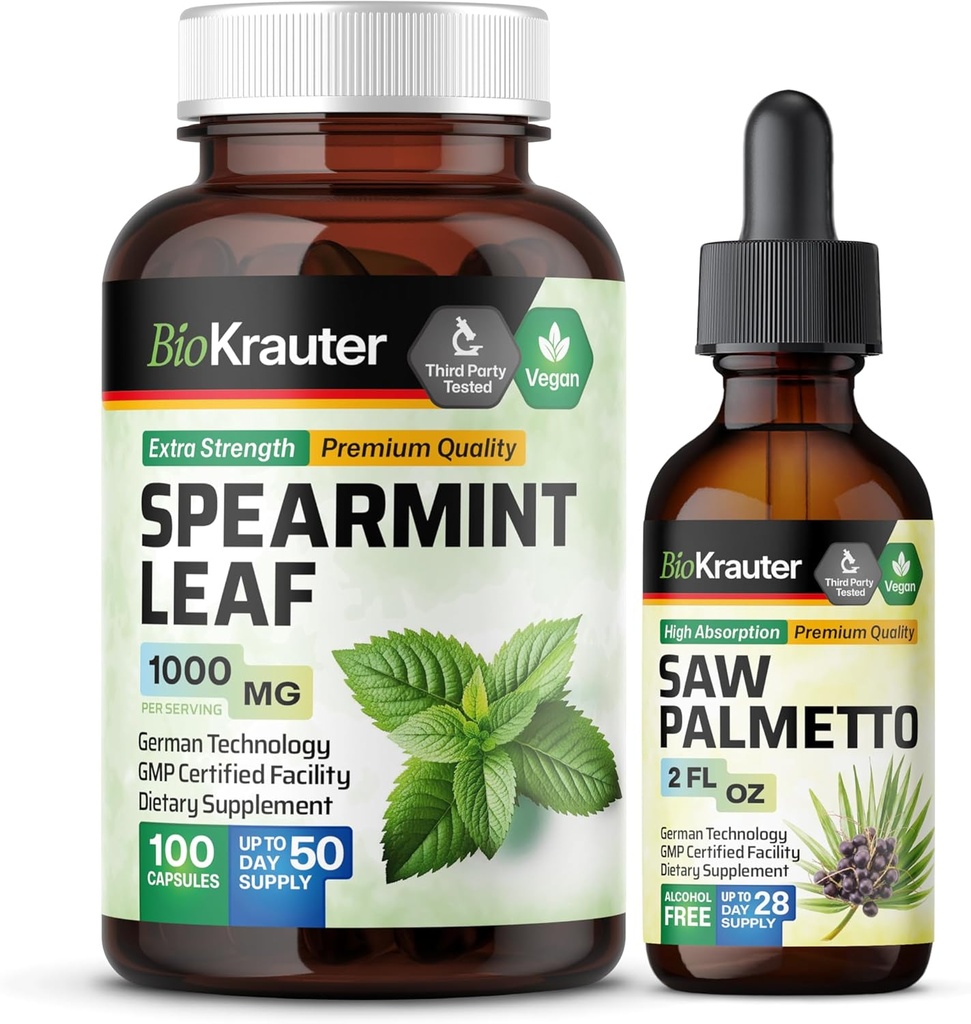 BIO KRAUTER Spearmint 100 Capsules & Saw Palmetto Tincture 2 Fl. Oz.