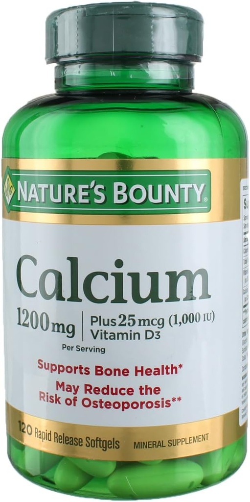 Natures Bounty Calcium Plus Vitamine D3 1200 gélules - 120 Ea, boîte de 3