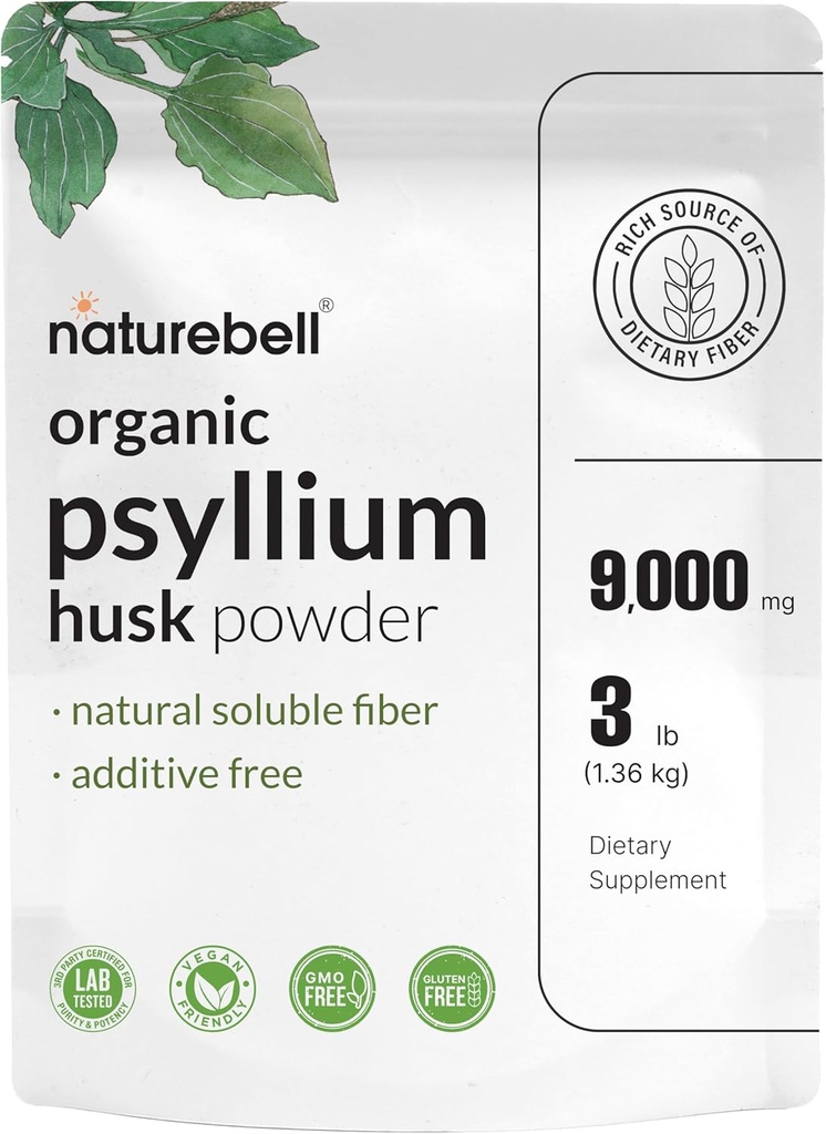 NatureBell Psyllium Husk Fibre supplémentaire, 9 000mg par portion, 3lb (48oz) Poudre de 3lb (48oz)