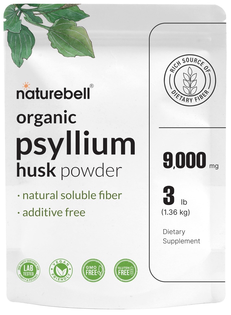 NatureBell Psyllium Husk Fibre supplémentaire, 9 000mg par portion, 3lb (48oz) Poudre de 3lb (48oz)