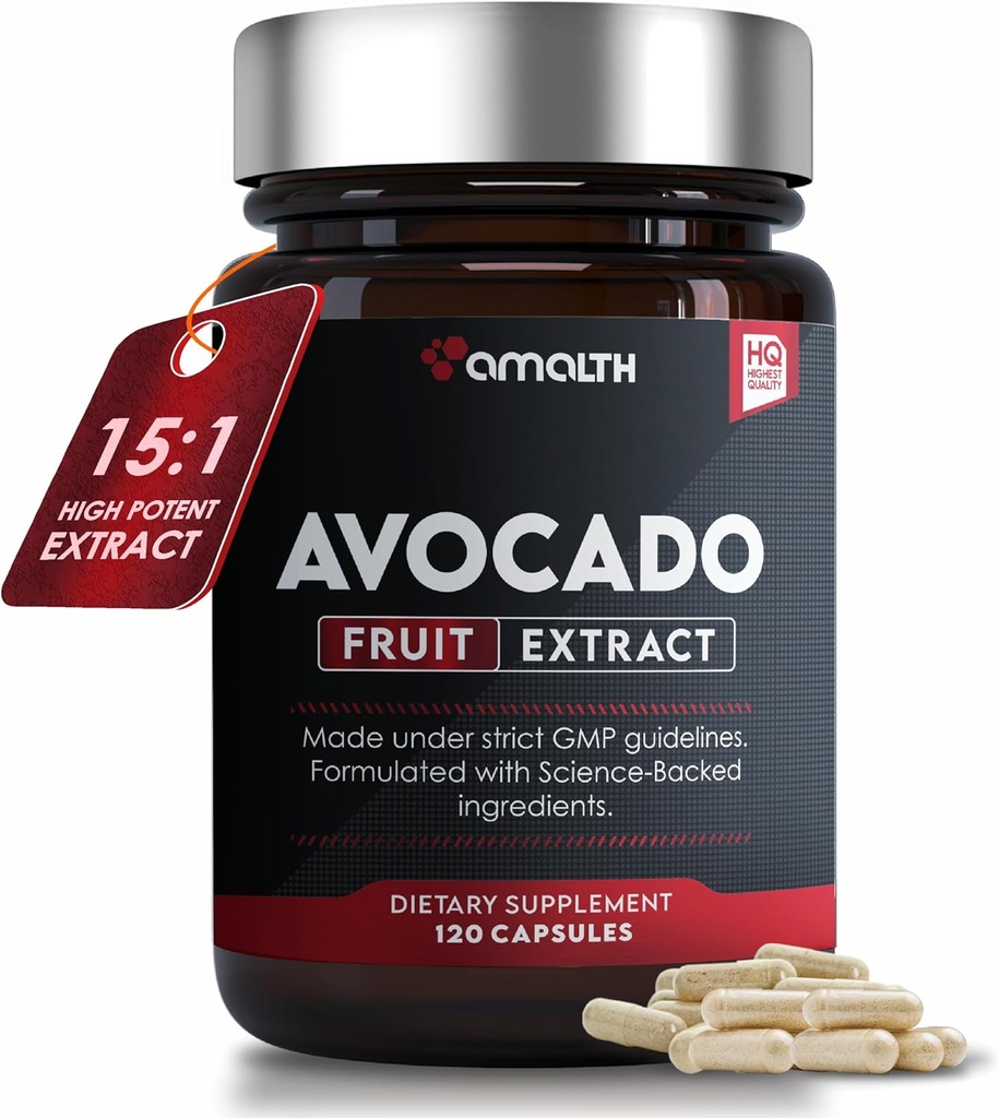 AMALTH Avocado Supplement Fruit Extract 15:1, 1000mg Maximum Strength ASU for Joints Health and Support Digestion |120 Capsules | Non-GMO, Gluten Free
