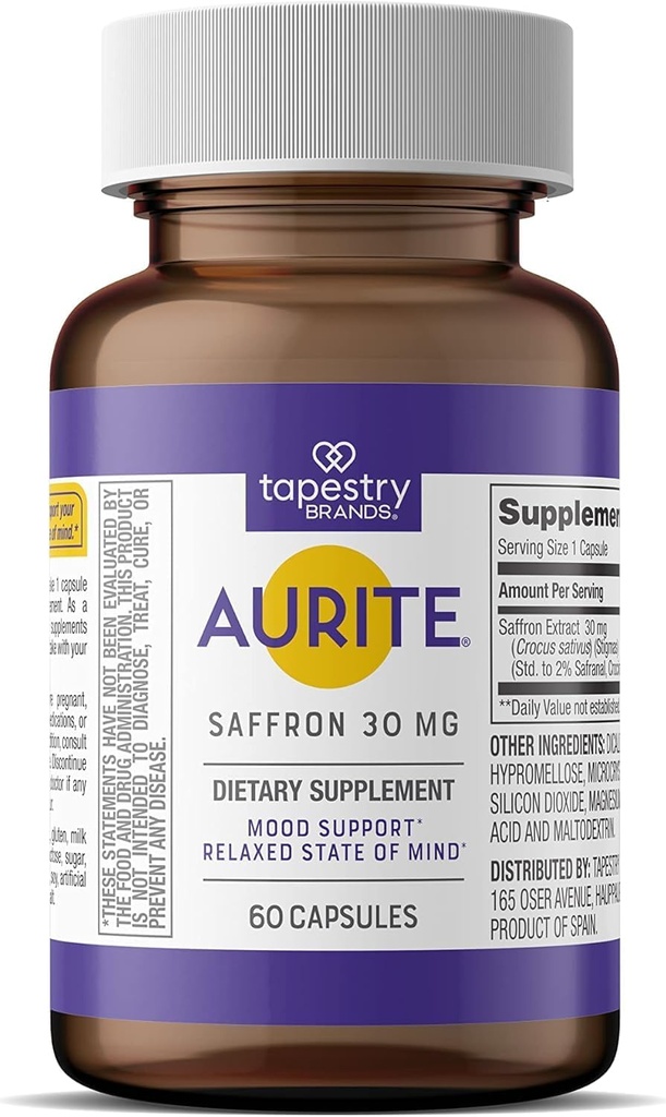 Saffron Supplement: Gestion du stress, Support de l'humeur des plantes, Mémoire à long terme, pour les femmes et les hommes. 60 Comte, Safran 30mg, Végétarien Friendly, Non-OGM, Sans gluten, Sans soja (2 mois d'approvisionnement)