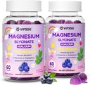 Magnesium Glycinate Gummies for Adults & Kids 4+, 2 Pack Sugar Free Magnesium Bisglycinate Supplement 400/200mg with L Theanine, Chamomile, Lemon Balm for Evening Support & Bedtime Routine 120 Gummies