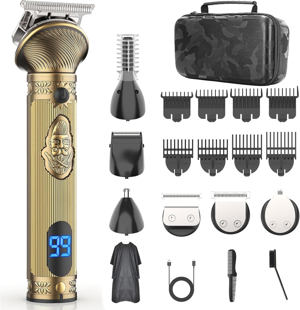 Trimmer barbe pour les hommes, Shavers électriques de voyage pour les hommes avec étui, Clipper cheveux sans fil, Kit de grooming hommes pour visage de nez de moustache - 180 Mins Rasage, Cadeaux pour lui et Père