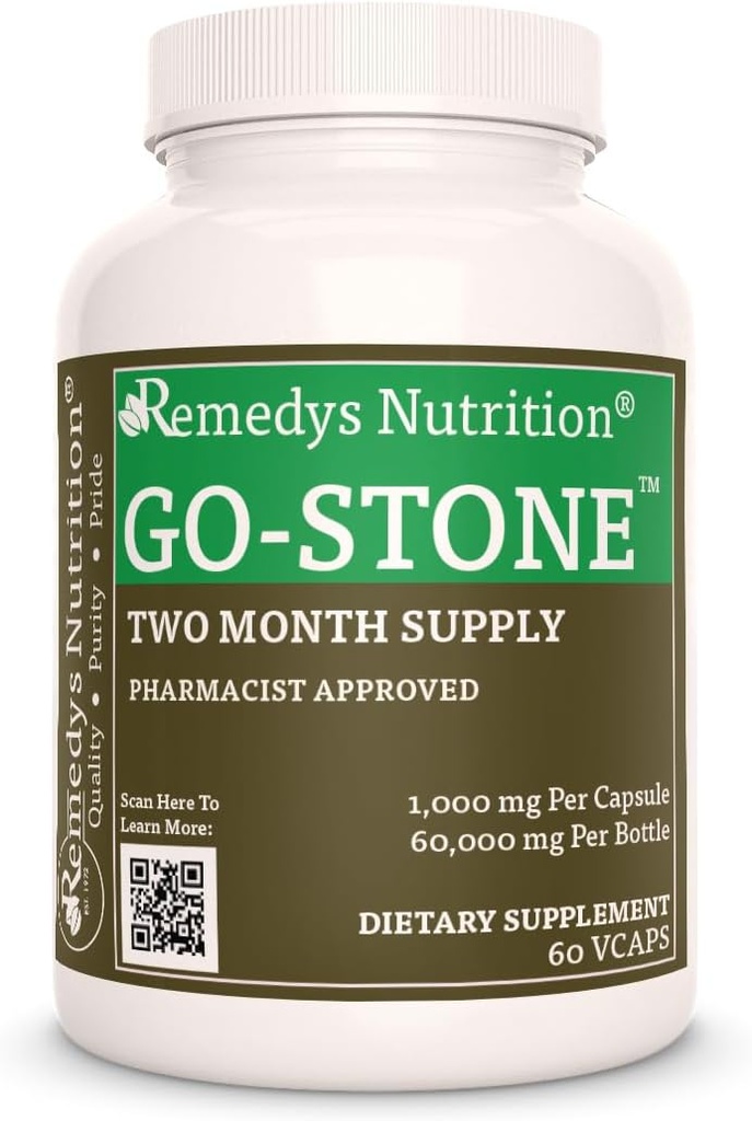 Remèdes Nutrition Go StoneTM Rein & Gallbladder $ 1 000 mg, 60 Capsules végétaliennes supplément alimentaire à base de plantes $ Approvisionnement de deux mois