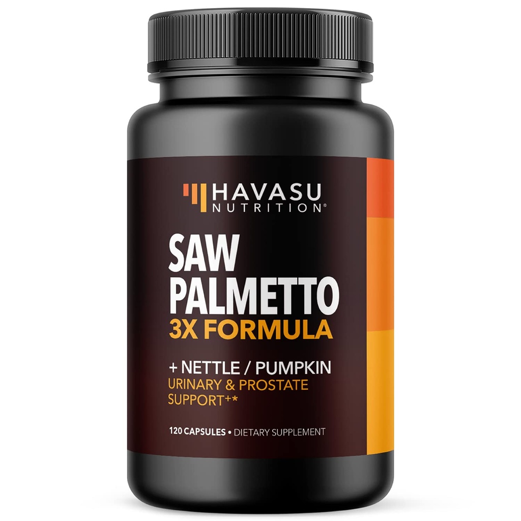 Supplément Saw Palmetto avec stinging Nettle and Pumpkin Seed Extract - Formule avancée 3X - DHT Blocker Urinary Health and Prostate Support for Mens Health - Vegan, Capsules non OGM - 2 mois d'approvisionnement