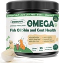 ZEBORA Omega 3 Huile de poisson pour chiens, Huile de poisson de chien capturé sauvage, EPA & DHA, Huile de Krill, Kelp, Supplément de peau et de manteau, Anti démangeaisons et égouttage, Soutien peau sèche, Santé articulaire, Allégation pour chien