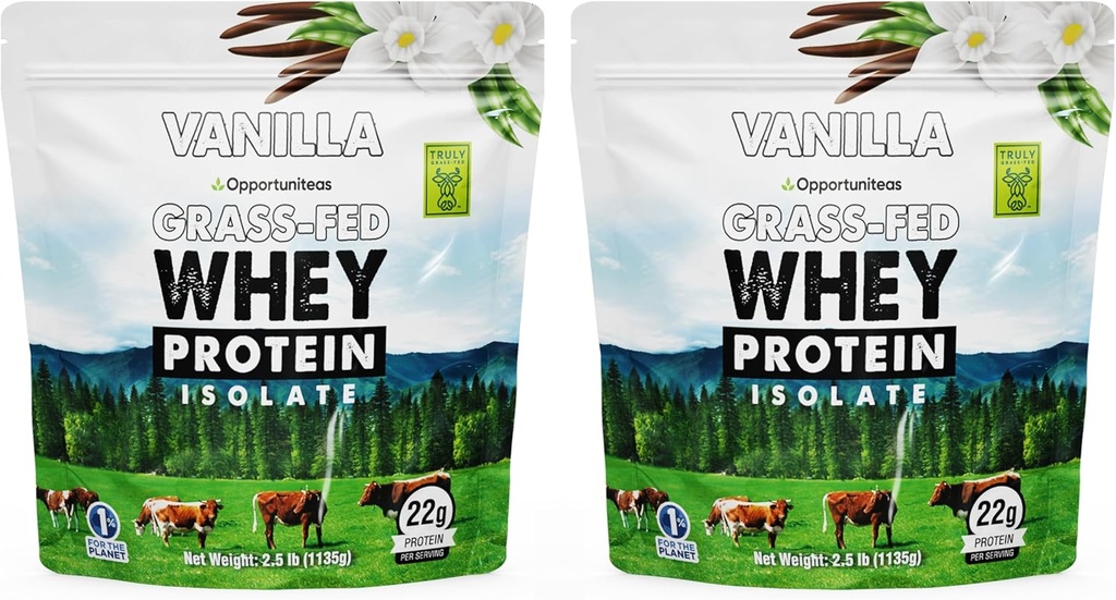 Opportuniteas Grass Fed Vanilla Whey Protein Isolate Powder - 22g Protein Powder Without Artificial Sweeteners, Hormone-Free Cows, Non GMO - 5lb