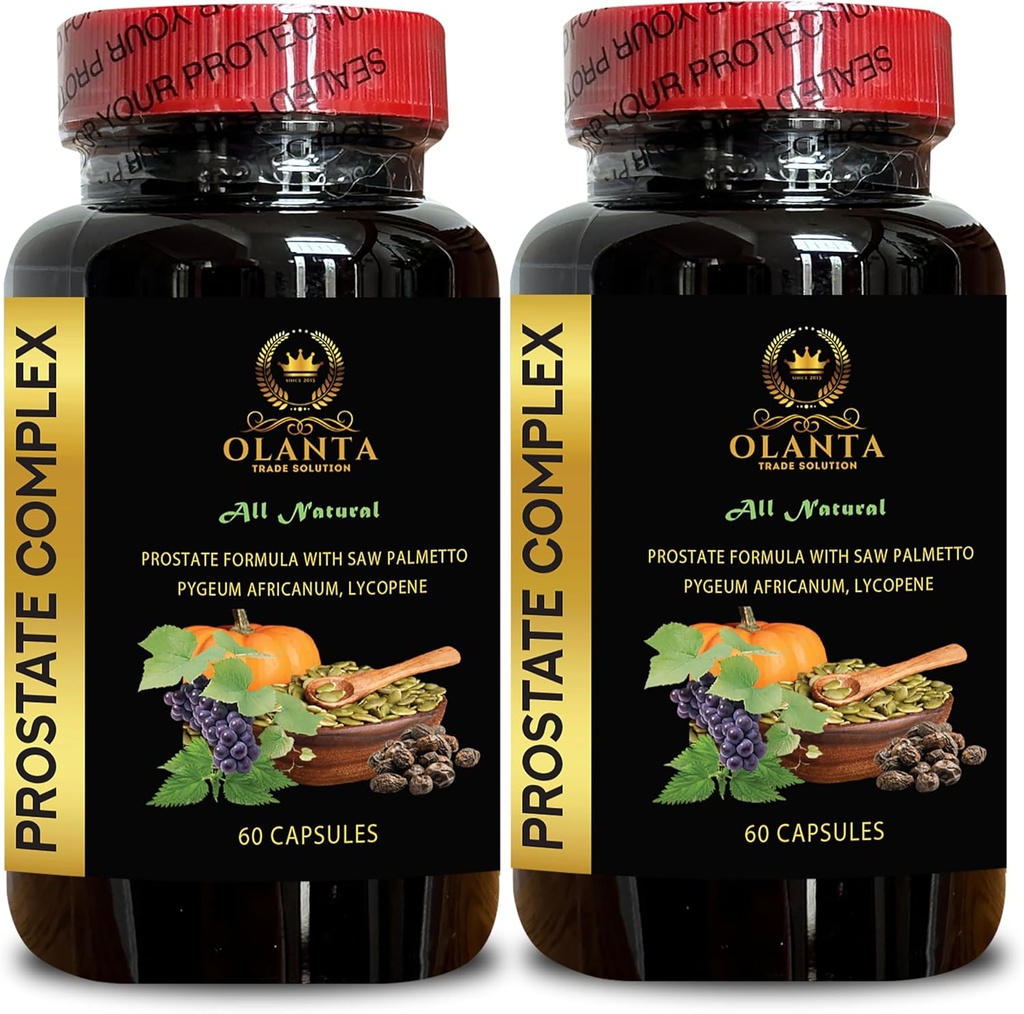 Prostate Complex All Natural - Prostate Formula Supplement, avec Saw Palmetto, Extrait de graines de citrouille, Stinging Nettle, extrait africain - 2 bouteilles 120 capsules
