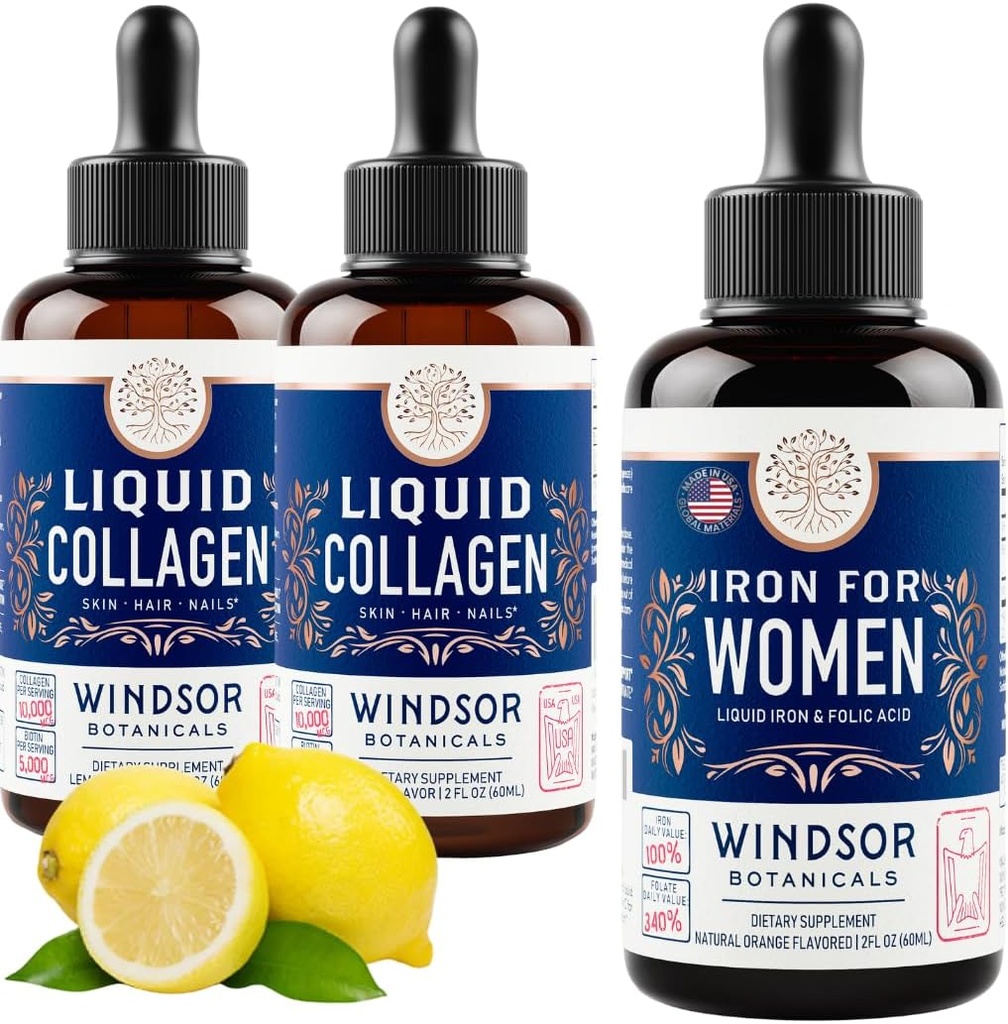 BOTANIQUES WINDSOR Collagène liquide 2-Pack et le fer liquide pour les femmes Beauty and Wellness Bundle