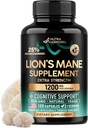 Lions Mane Supplément Capsules - Bio Lions Mane - Fabriqué aux États-Unis - Extrait de corps fruitiers - 1200 mg, 25% Polysaccharides - Mémoire et Focus Support - Comme Lions Poudre - 120 Capsules, 2 mois d'approvisionnement