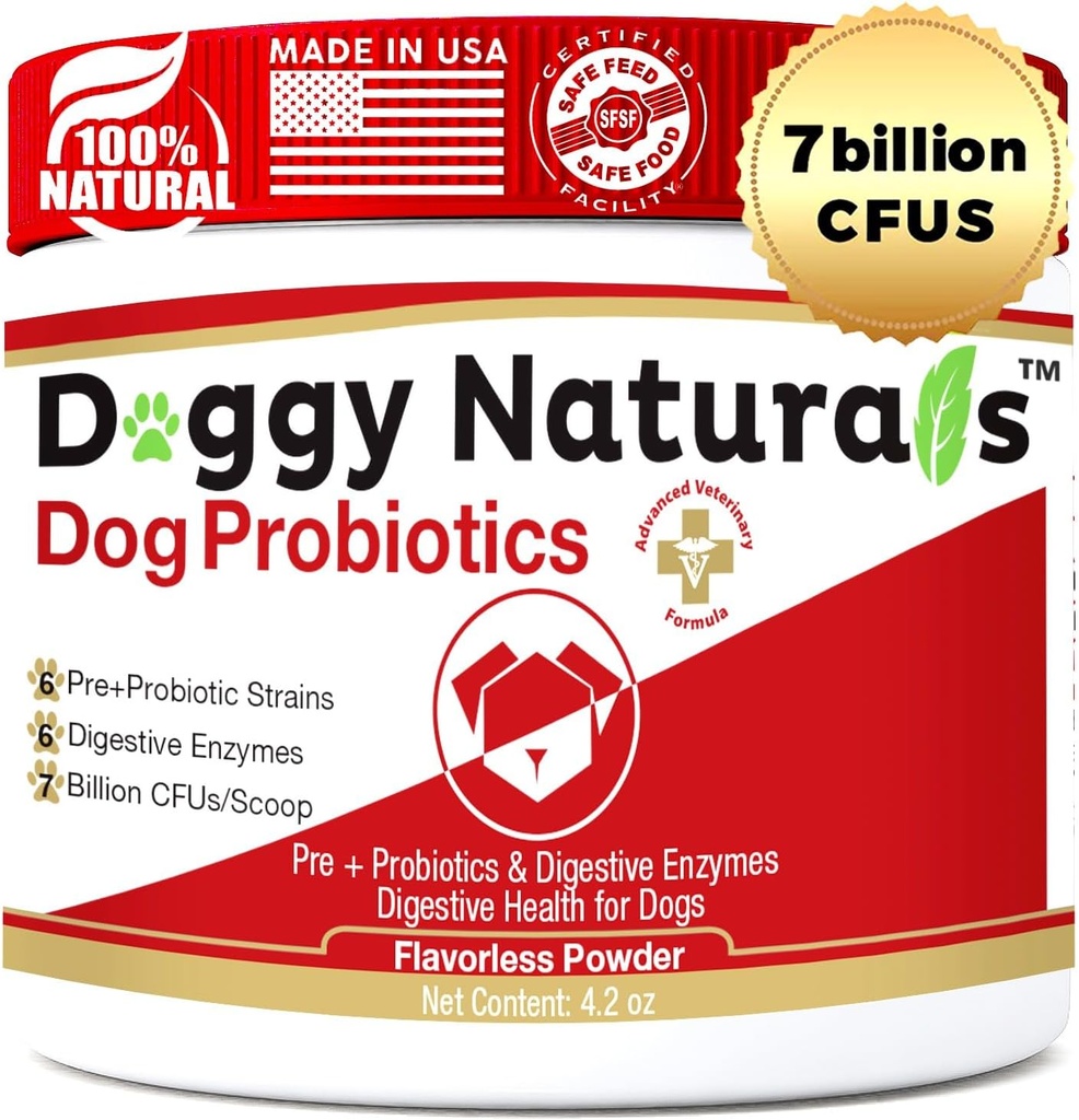 Probiotics for Dogs and Cats - Advanced Max-Strength Digestive Health, Increase & Maintain Proper Gut Flora- All Natural Probiotics Powder - (Made in USA) 4.2 Oz(7 Billion CFU Per Scoop)