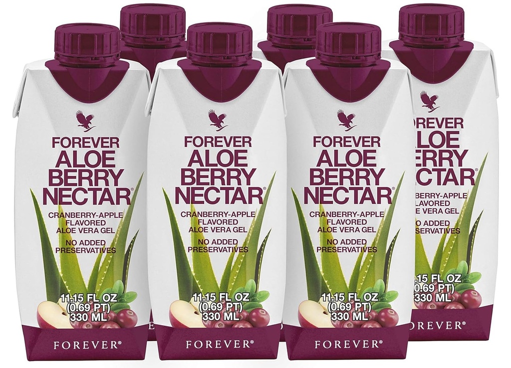 Nectar d'Aloe Berry - 90,7 % Gel pur d'Aloe Vera avec canneberges et pommes - Aucun conservateur - 330 ML (paquet de 6)