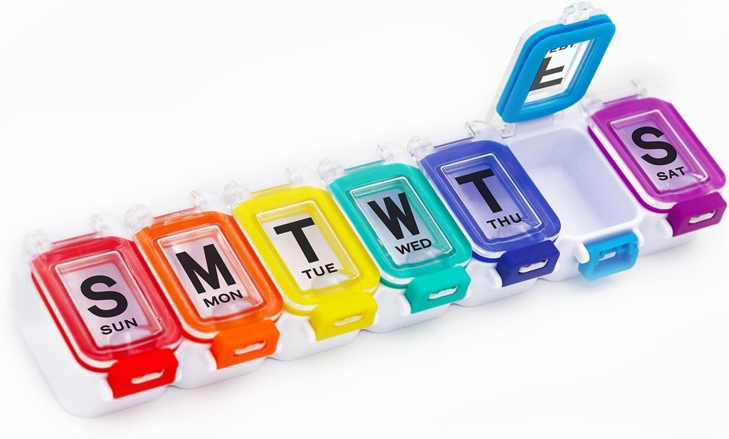 XL Weekly Pill Organizer Arthritis Friendly, Travel 7 Day Pill Box Case,Large Pill Case with Popup Open Design to Hold Vitamins, Fish Oil,Supplements and Medication (Lock 7 Days)