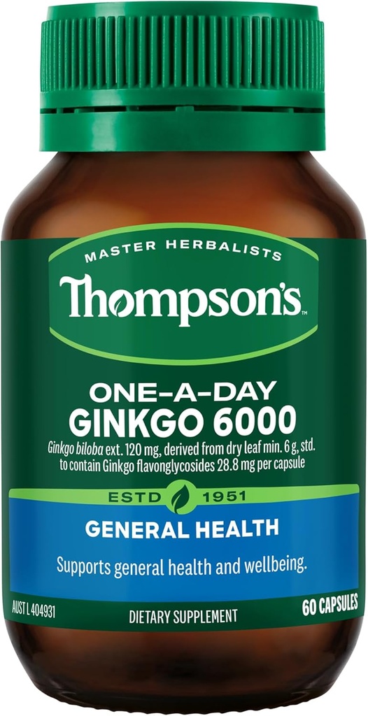 Ginkgo 1 jour de Thompson 6000mg 60 Capsules