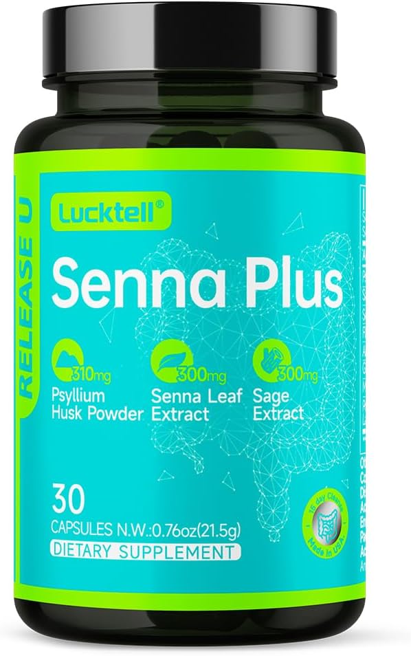 LuckTell Senna Plus Nettoyage de 15 jours - Détox doux pour les femmes et les hommes avec Senna, Cascara Sagrada, Psyllium Husk & MCT Oil, Nature Colon Cleanse avec probiotiques, Fabriqué aux États-Unis,30 Capsules