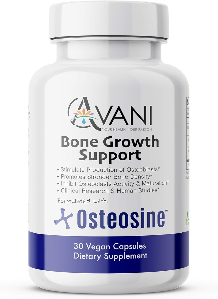 Avani Health – Soutien à la croissance des os d'ostéosine - Augmentation des niveaux de calcium et de la force des os - Absorption accrue avec BioPerine et AstraGin - Supplément osseux sans gluten - 30 capsules véganes