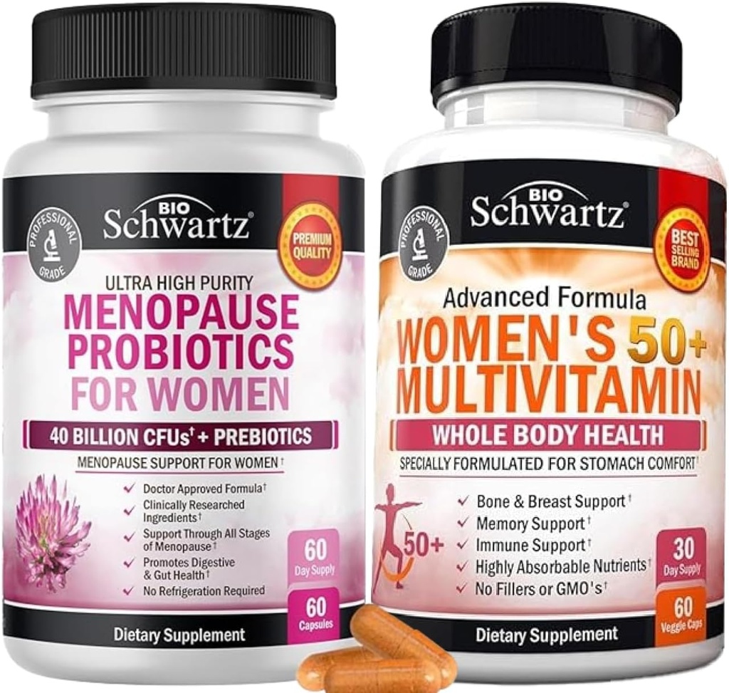 Supplément de ménopause probiotique BioSchwartz pour les femmes (2 mois d'approvisionnement) Plus multivitamine quotidienne pour les femmes de 50 ans et plus (1 mois d'approvisionnement)