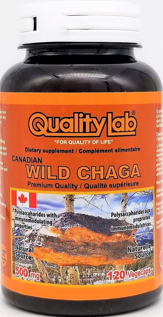 Supplément Chaga sauvage 500 mg 120 légumes (Fabriqué au Canada)