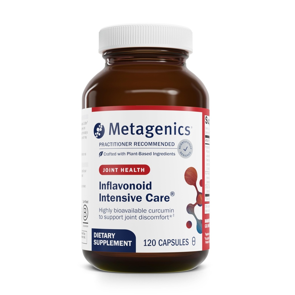 Métagène Soins intensifs inflavonoïdes - Curcumine, Boswellia, Ginger & Fenugreek - Soutient le confort articulaire, la santé immunitaire et la réponse inflammatoire normale - Non-OGM, sans gluten, végétarien - 120 capsules