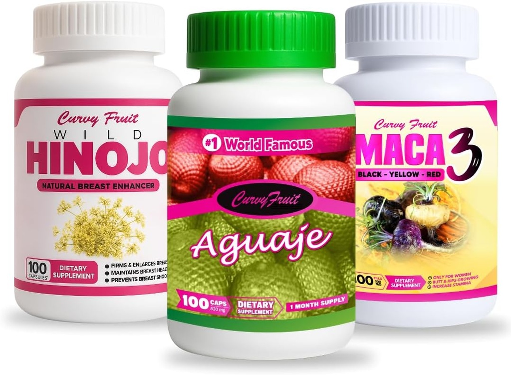 Bigger Booty, Bust & HIPS – Aguaje + Maca 3 + Wild Hinojo Pills – Supplément de façonnage de courbe naturelle – 3 bouteilles / 1 mois d'approvisionnement