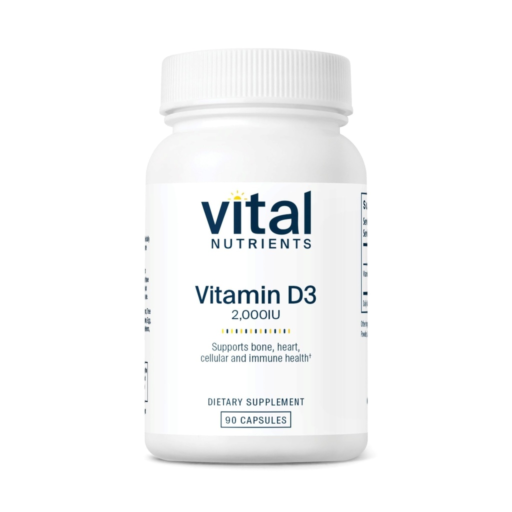 Éléments nutritifs vitaux Vitamine D 2000 UI de supplément Vitamine D3 d'os, de dents, de muscles sains* de la fonction cellulaire et immunitaire de l'absorption de calcium de Gluten, de lait et de soja sans 90 capsules