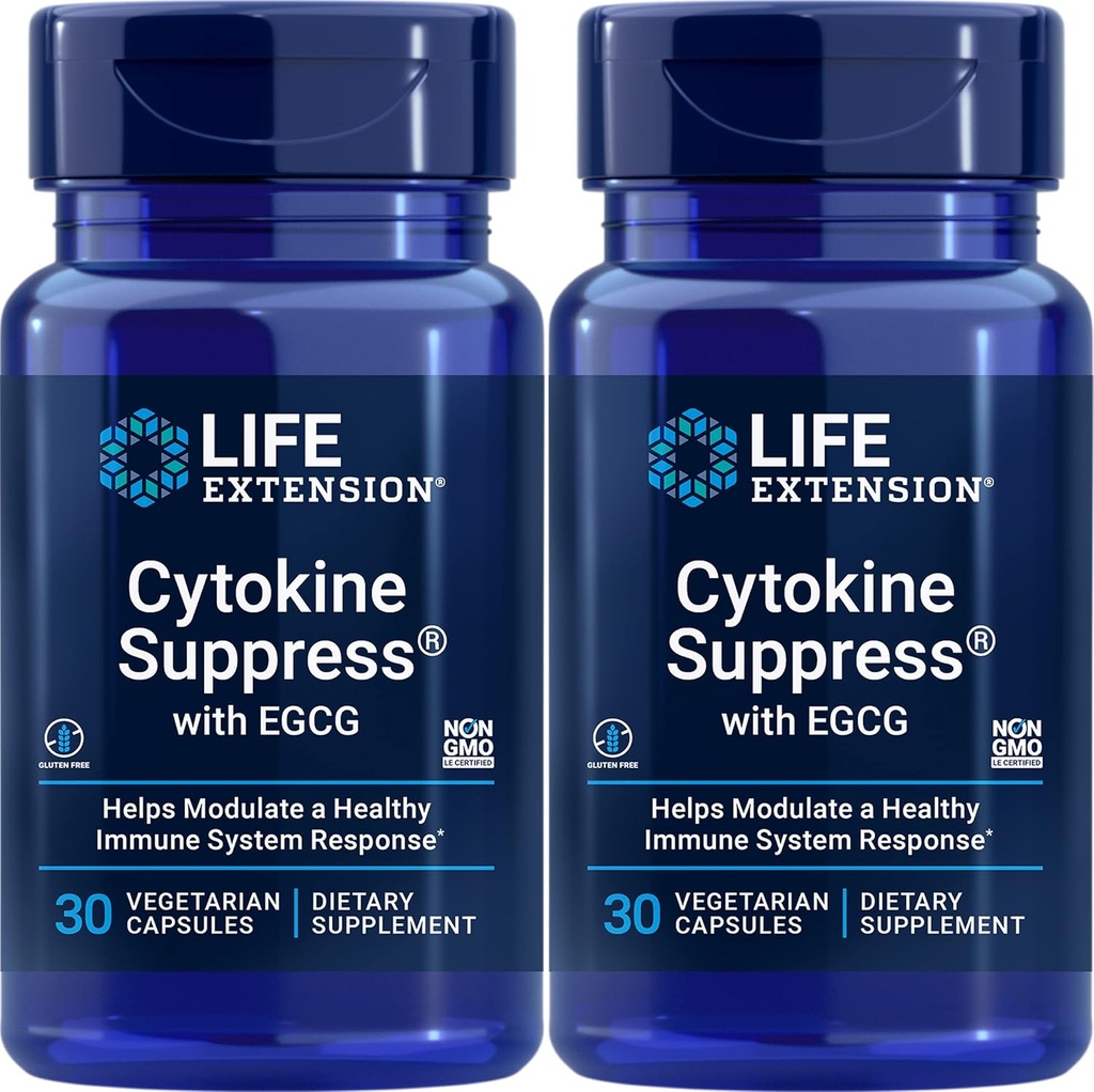 Prolongation de vie Cytokine Suppresseur avec EGCG, 30 Capsules végétariennes (Pack de 2)