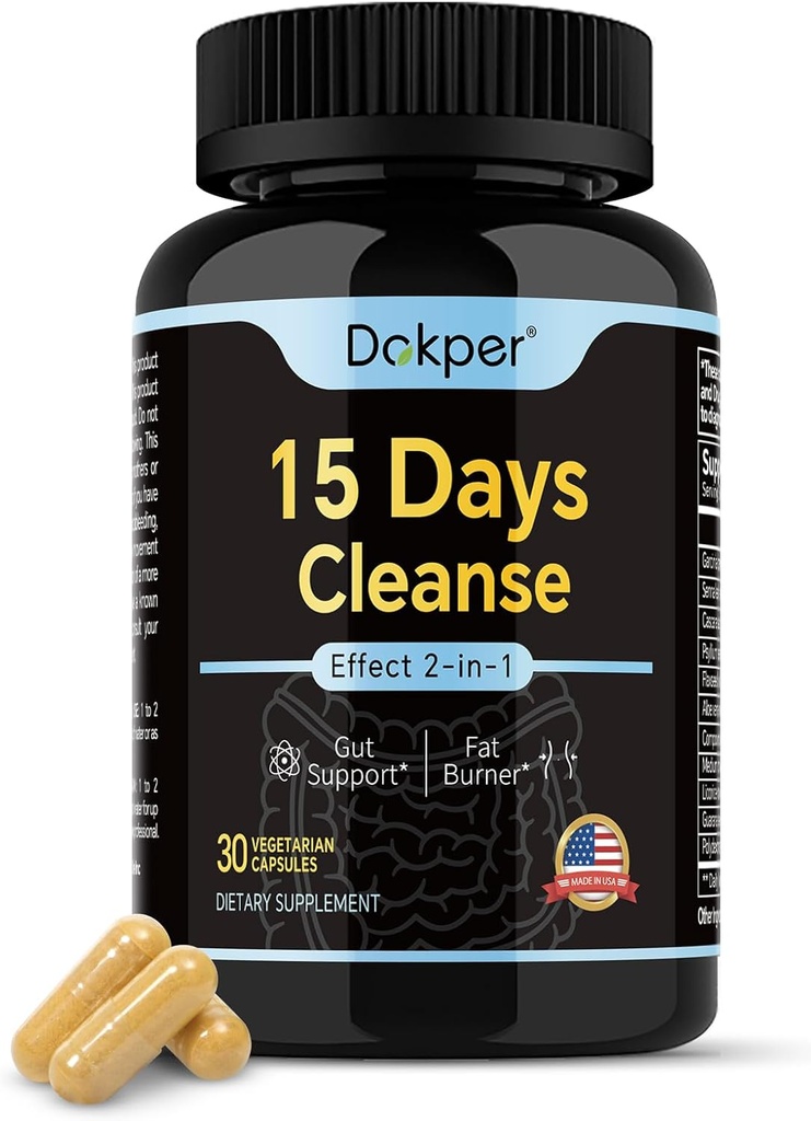 Natural Cleanse Detox, 15 Days 2-in-1 Gut Support, Colon Cleanse for Men & Women, Senna Leaf, Cascara Sagrada, Psyllium Seed Husk Powder, Aloe Vera Extract, 30 Capsules