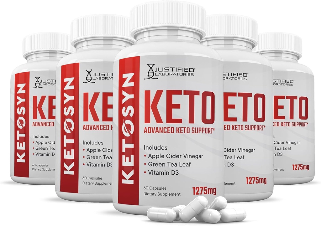 (5 Pack) Ketosyn Keto ACV Pills 1275MG Keto Support Mix Capsule Alternative à Keto ACV Gummies Formulé avec du vinaigre de cidre de pomme Extra Virgin huile d'olive en poudre Feuille de thé verte 300 Capsules